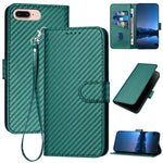 YX0070 Custodia per telefono in pelle con fibbia in fibra di carbonio con cordino, For iPhone XS Max, For iPhone 8 Plus / 7 Plus