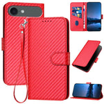 YX0070 Custodia per telefono in pelle con fibbia in fibra di carbonio con cordino, For iPhone 17, For iPhone Air, For iPhone 16 Pro Max