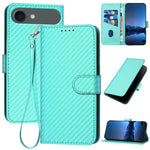 YX0070 Custodia per telefono in pelle con fibbia in fibra di carbonio con cordino, For iPhone 17, For iPhone Air, For iPhone 16 Pro Max