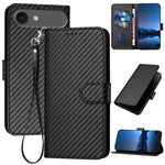 YX0070 Custodia per telefono in pelle con fibbia in fibra di carbonio con cordino, For iPhone 17, For iPhone Air, For iPhone 16 Pro Max