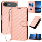 YX0070 Custodia per telefono in pelle con fibbia in fibra di carbonio con cordino, For iPhone 17, For iPhone Air, For iPhone 16 Pro Max
