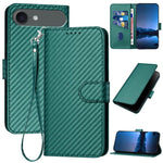 YX0070 Custodia per telefono in pelle con fibbia in fibra di carbonio con cordino, For iPhone 17, For iPhone Air, For iPhone 16 Pro Max
