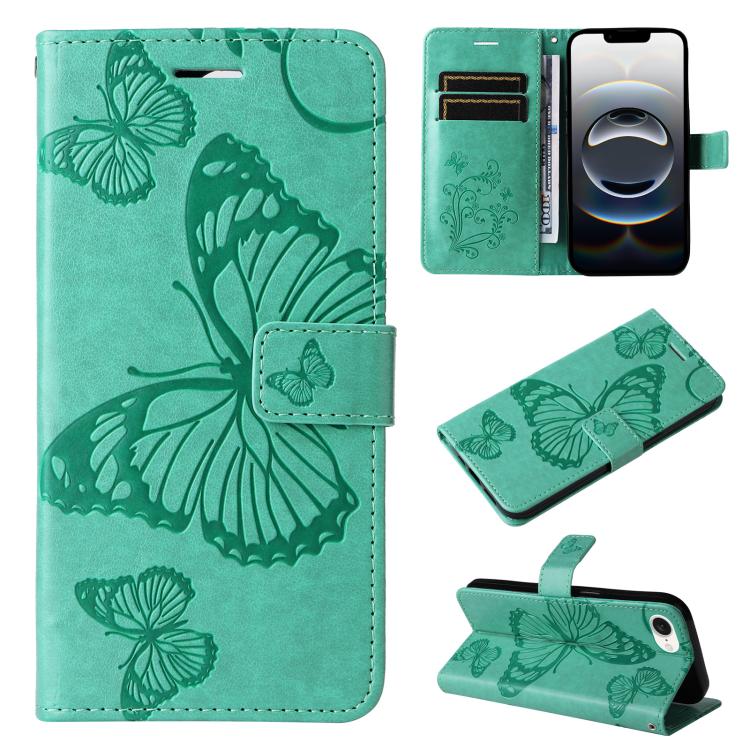 Custodia per cellulare in pelle con motivo a farfalla in rilievo 3D, For iPhone 17e / 16e, For iPhone 16 Pro Max, For iPhone 16 Pro