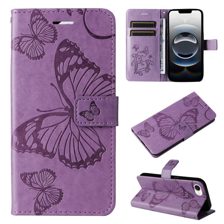 Custodia per cellulare in pelle con motivo a farfalla in rilievo 3D, For iPhone 17e / 16e, For iPhone 16 Pro Max, For iPhone 16 Pro