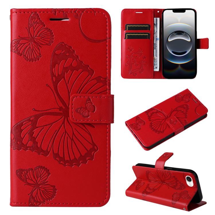 Custodia per cellulare in pelle con motivo a farfalla in rilievo 3D, For iPhone 17e / 16e, For iPhone 16 Pro Max, For iPhone 16 Pro