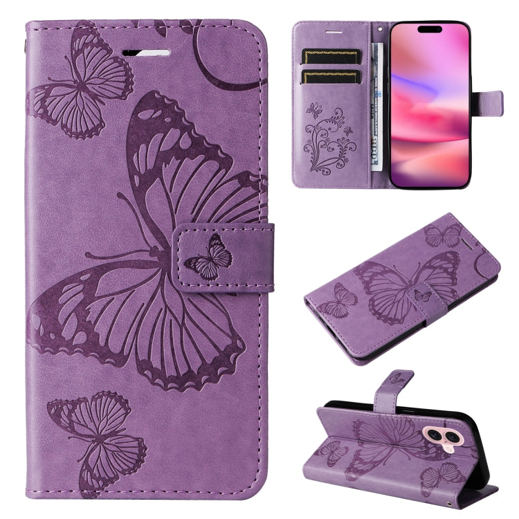 Custodia per cellulare in pelle con motivo a farfalla in rilievo 3D, For iPhone 16 Plus, For iPhone 16