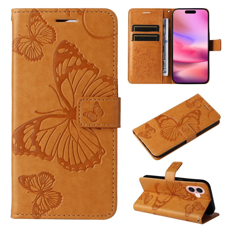 Custodia per cellulare in pelle con motivo a farfalla in rilievo 3D, For iPhone 16 Plus, For iPhone 16
