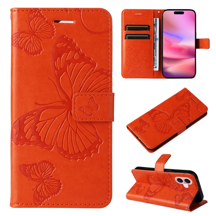 Custodia per cellulare in pelle con motivo a farfalla in rilievo 3D, For iPhone 16 Plus, For iPhone 16