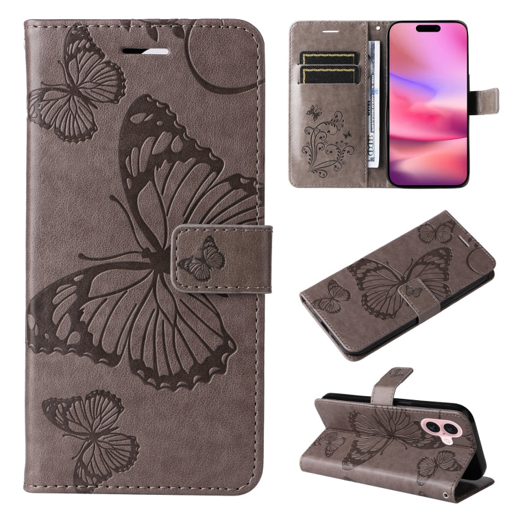 Custodia per cellulare in pelle con motivo a farfalla in rilievo 3D, For iPhone 16 Plus, For iPhone 16
