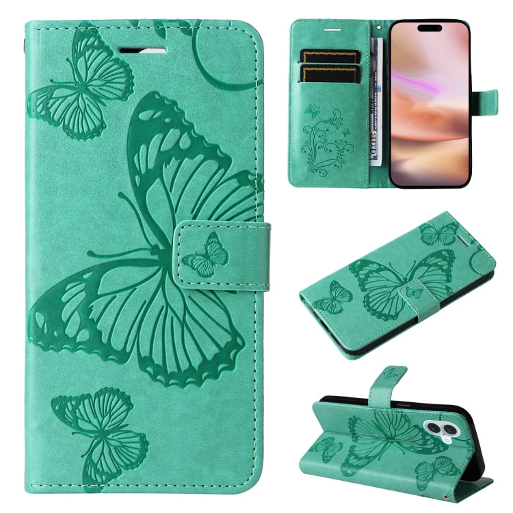 Custodia per cellulare in pelle con motivo a farfalla in rilievo 3D, For iPhone 16 Plus, For iPhone 16