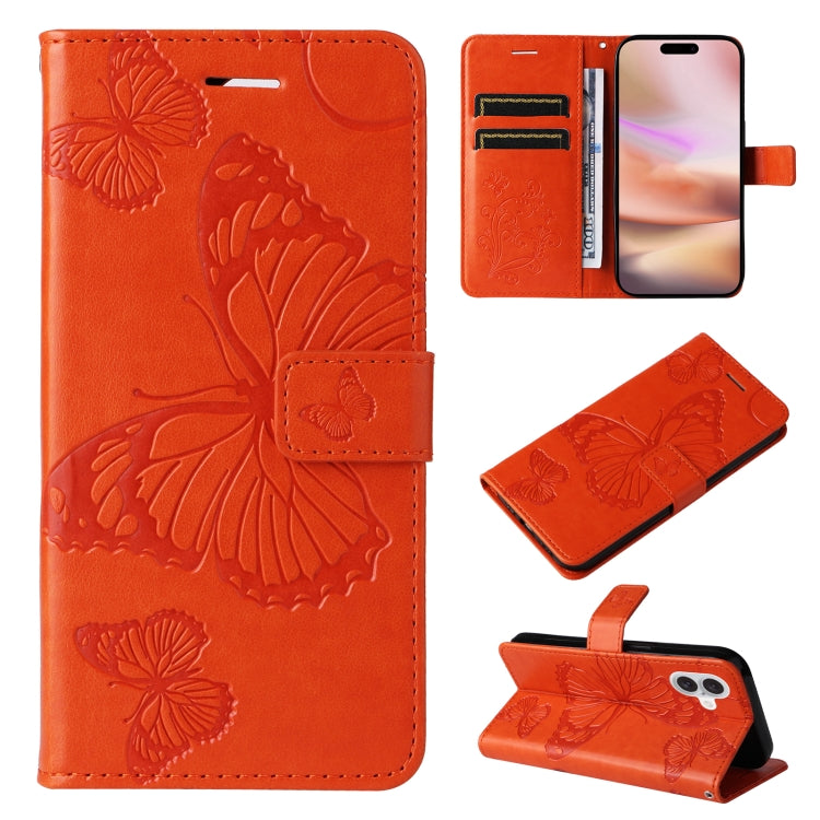 Custodia per cellulare in pelle con motivo a farfalla in rilievo 3D, For iPhone 16 Plus, For iPhone 16