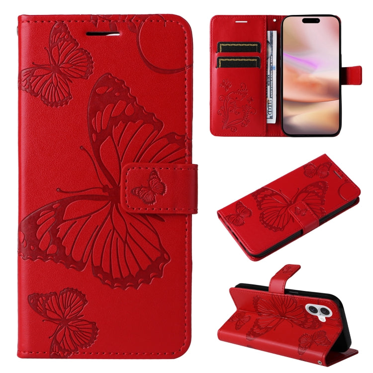 Custodia per cellulare in pelle con motivo a farfalla in rilievo 3D, For iPhone 16 Plus, For iPhone 16