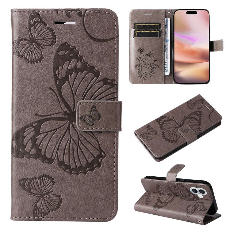 Custodia per cellulare in pelle con motivo a farfalla in rilievo 3D, For iPhone 16 Plus, For iPhone 16