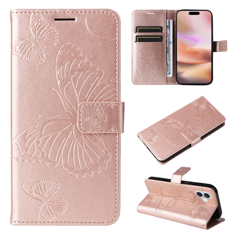 Custodia per cellulare in pelle con motivo a farfalla in rilievo 3D, For iPhone 16 Plus, For iPhone 16