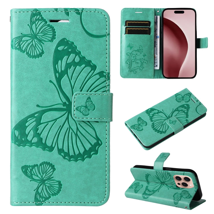 Custodia per cellulare in pelle con motivo a farfalla in rilievo 3D, For iPhone 17e / 16e, For iPhone 16 Pro Max, For iPhone 16 Pro