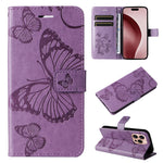 Custodia per cellulare in pelle con motivo a farfalla in rilievo 3D, For iPhone 17e / 16e, For iPhone 16 Pro Max, For iPhone 16 Pro