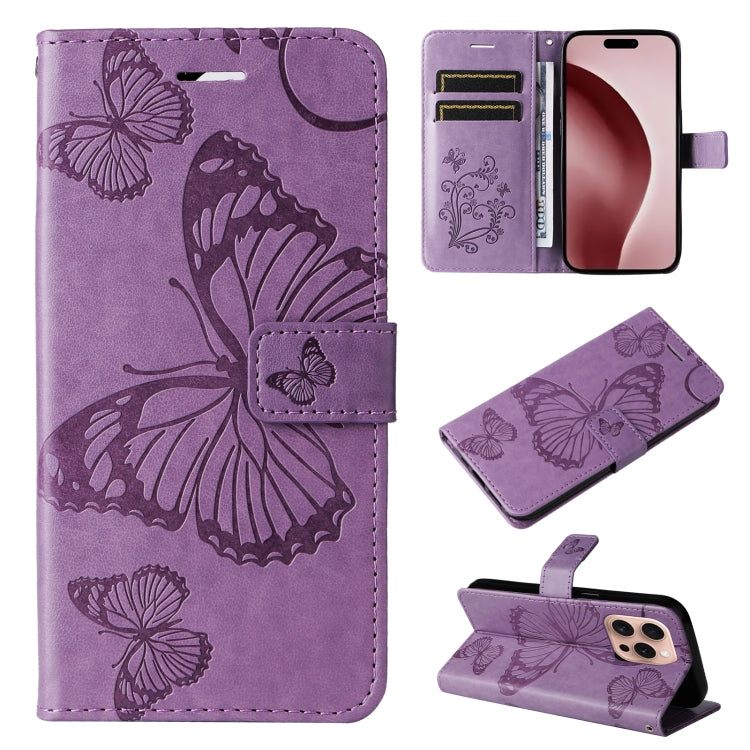 Custodia per cellulare in pelle con motivo a farfalla in rilievo 3D, For iPhone 17e / 16e, For iPhone 16 Pro Max, For iPhone 16 Pro