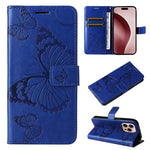 Custodia per cellulare in pelle con motivo a farfalla in rilievo 3D, For iPhone 17e / 16e, For iPhone 16 Pro Max, For iPhone 16 Pro