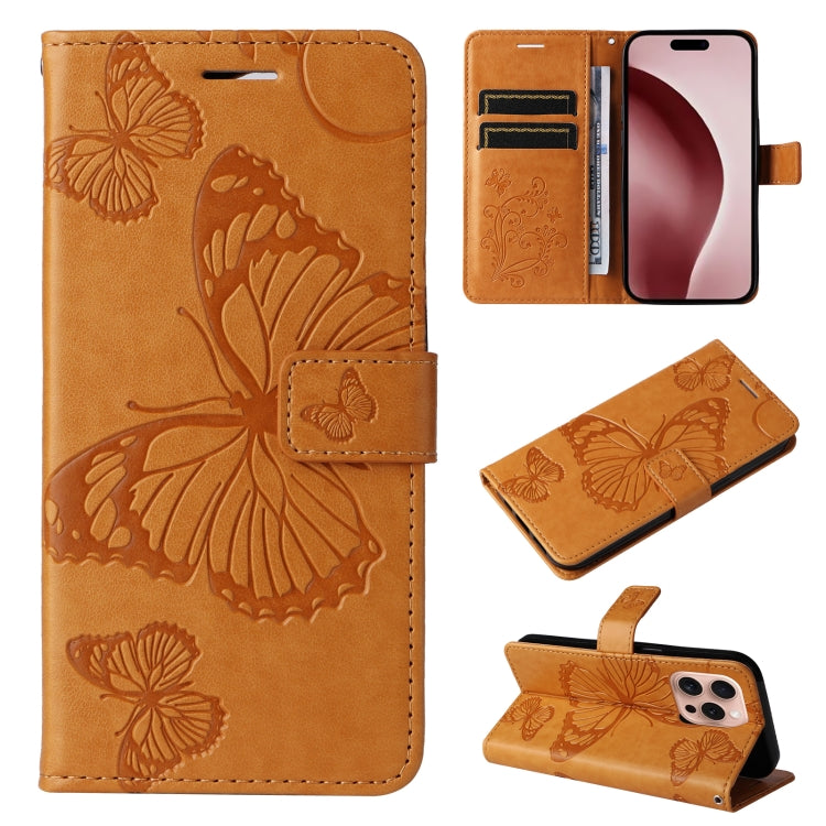 Custodia per cellulare in pelle con motivo a farfalla in rilievo 3D, For iPhone 17e / 16e, For iPhone 16 Pro Max, For iPhone 16 Pro