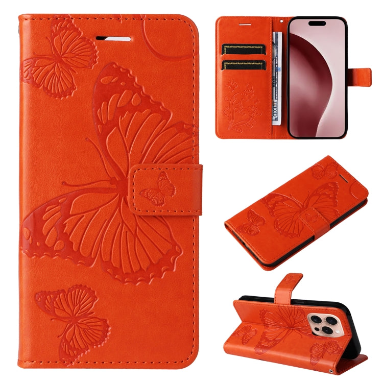 Custodia per cellulare in pelle con motivo a farfalla in rilievo 3D, For iPhone 17e / 16e, For iPhone 16 Pro Max, For iPhone 16 Pro