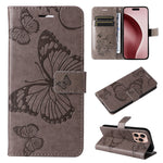Custodia per cellulare in pelle con motivo a farfalla in rilievo 3D, For iPhone 17e / 16e, For iPhone 16 Pro Max, For iPhone 16 Pro