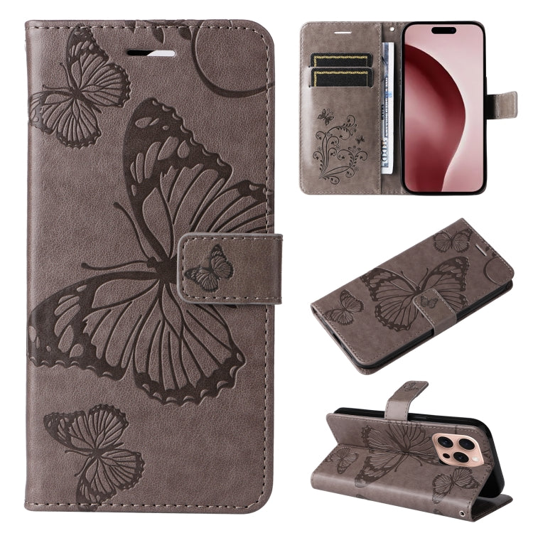 Custodia per cellulare in pelle con motivo a farfalla in rilievo 3D, For iPhone 17e / 16e, For iPhone 16 Pro Max, For iPhone 16 Pro