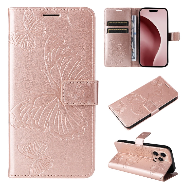 Custodia per cellulare in pelle con motivo a farfalla in rilievo 3D, For iPhone 17e / 16e, For iPhone 16 Pro Max, For iPhone 16 Pro