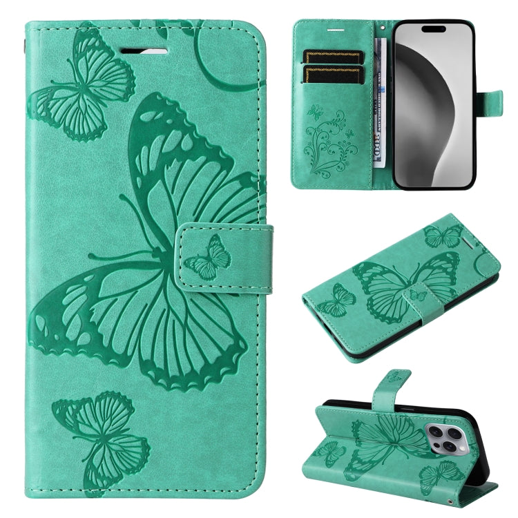 Custodia per cellulare in pelle con motivo a farfalla in rilievo 3D, For iPhone 17e / 16e, For iPhone 16 Pro Max, For iPhone 16 Pro