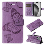 Custodia per cellulare in pelle con motivo a farfalla in rilievo 3D, For iPhone 17e / 16e, For iPhone 16 Pro Max, For iPhone 16 Pro