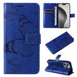 Custodia per cellulare in pelle con motivo a farfalla in rilievo 3D, For iPhone 17e / 16e, For iPhone 16 Pro Max, For iPhone 16 Pro