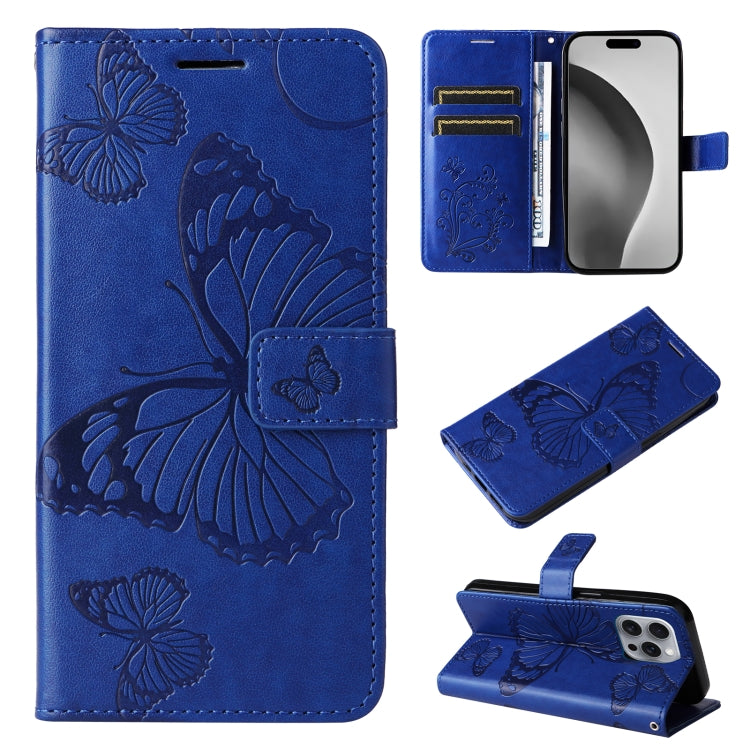 Custodia per cellulare in pelle con motivo a farfalla in rilievo 3D, For iPhone 17e / 16e, For iPhone 16 Pro Max, For iPhone 16 Pro