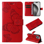 Custodia per cellulare in pelle con motivo a farfalla in rilievo 3D, For iPhone 17e / 16e, For iPhone 16 Pro Max, For iPhone 16 Pro