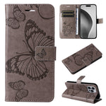 Custodia per cellulare in pelle con motivo a farfalla in rilievo 3D, For iPhone 17e / 16e, For iPhone 16 Pro Max, For iPhone 16 Pro