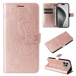 Custodia per cellulare in pelle con motivo a farfalla in rilievo 3D, For iPhone 17e / 16e, For iPhone 16 Pro Max, For iPhone 16 Pro