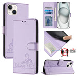 Custodia per telefono in pelle RFID con motivo gatto in rilievo con cordino, For iPhone 15, For iPhone 14 Plus, For iPhone 14/13, For iPhone 14 Pro