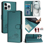 Custodia per telefono in pelle RFID con motivo gatto in rilievo con cordino, For iPhone 14 Pro Max, For iPhone SE 2022/SE 2020/6/7/8, For iPhone 13 Pro Max, For iPhone 13 Pro