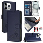 Custodia per telefono in pelle RFID con motivo gatto in rilievo con cordino, For iPhone 14 Pro Max, For iPhone SE 2022/SE 2020/6/7/8, For iPhone 13 Pro Max, For iPhone 13 Pro