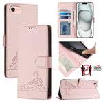 Custodia per telefono in pelle RFID con motivo gatto in rilievo con cordino, For iPhone 14 Pro Max, For iPhone SE 2022/SE 2020/6/7/8, For iPhone 13 Pro Max, For iPhone 13 Pro