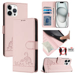 Custodia per telefono in pelle RFID con motivo gatto in rilievo con cordino, For iPhone 14 Pro Max, For iPhone SE 2022/SE 2020/6/7/8, For iPhone 13 Pro Max, For iPhone 13 Pro