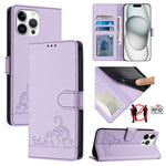Custodia per telefono in pelle RFID con motivo gatto in rilievo con cordino, For iPhone 14 Pro Max, For iPhone SE 2022/SE 2020/6/7/8, For iPhone 13 Pro Max, For iPhone 13 Pro