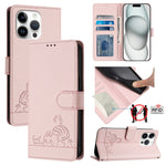 Custodia per telefono in pelle RFID con motivo gatto in rilievo con cordino, For iPhone 14 Pro Max, For iPhone SE 2022/SE 2020/6/7/8, For iPhone 13 Pro Max, For iPhone 13 Pro
