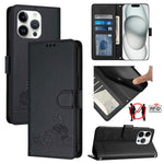 Custodia per telefono in pelle RFID con motivo gatto in rilievo con cordino, For iPhone 14 Pro Max, For iPhone SE 2022/SE 2020/6/7/8, For iPhone 13 Pro Max, For iPhone 13 Pro