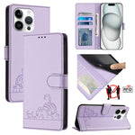 Custodia per telefono in pelle RFID con motivo gatto in rilievo con cordino, For iPhone 14 Pro Max, For iPhone SE 2022/SE 2020/6/7/8, For iPhone 13 Pro Max, For iPhone 13 Pro