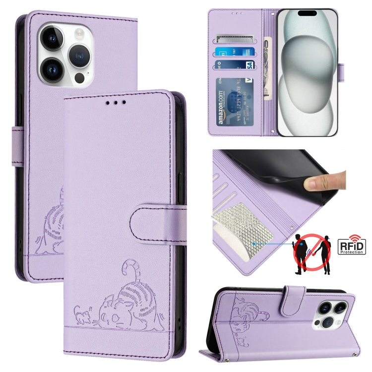 Custodia per telefono in pelle RFID con motivo gatto in rilievo con cordino, For iPhone 14 Pro Max, For iPhone SE 2022/SE 2020/6/7/8, For iPhone 13 Pro Max, For iPhone 13 Pro