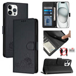 Custodia per telefono in pelle RFID con motivo gatto in rilievo con cordino, For iPhone 13 mini, For iPhone 12/12 Pro, For iPhone 12 Pro Max, For iPhone 12 mini