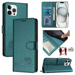 Custodia per telefono in pelle RFID con motivo gatto in rilievo con cordino, For iPhone 13 mini, For iPhone 12/12 Pro, For iPhone 12 Pro Max, For iPhone 12 mini