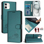 Custodia per telefono in pelle RFID con motivo gatto in rilievo con cordino, For iPhone 13 mini, For iPhone 12/12 Pro, For iPhone 12 Pro Max, For iPhone 12 mini