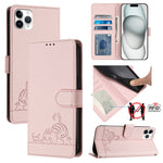 Custodia per telefono in pelle RFID con motivo gatto in rilievo con cordino, For iPhone 11 Pro Max, For iPhone 11, For iPhone 11 Pro, For iPhone XS / X