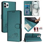 Custodia per telefono in pelle RFID con motivo gatto in rilievo con cordino, For iPhone 11 Pro Max, For iPhone 11, For iPhone 11 Pro, For iPhone XS / X