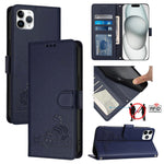 Custodia per telefono in pelle RFID con motivo gatto in rilievo con cordino, For iPhone 11 Pro Max, For iPhone 11, For iPhone 11 Pro, For iPhone XS / X